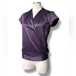 FOURMY Deep Purple Satin Pleated Neck Surplice Blouse Size 4